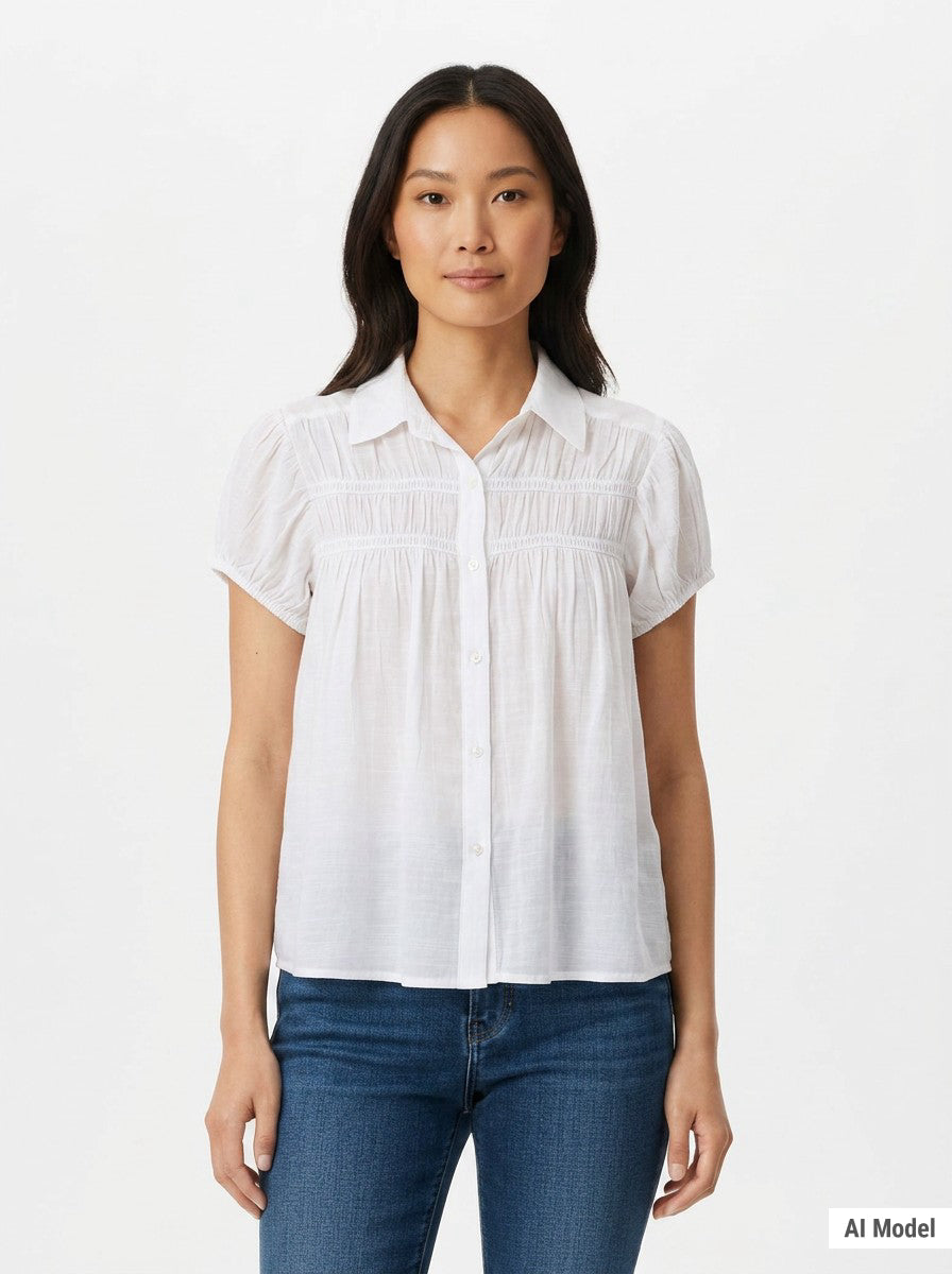 Cap Sleeve Ruched Yoke Blouse