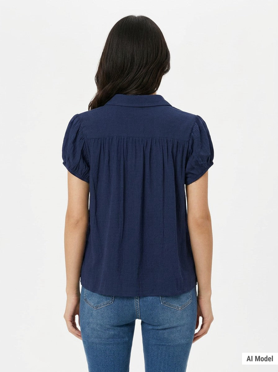 Cap Sleeve Ruched Yoke Blouse