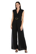 Funnel Neck Jumpsuit with Buckle - Black