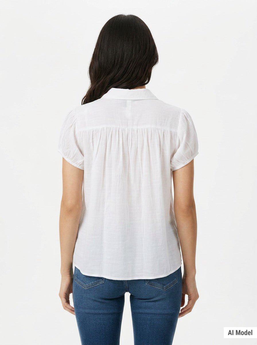 Cap Sleeve Ruched Yoke Blouse