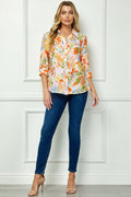 3/4 Notch Cuff Sleeve Johnny Collar Shirt in Orange