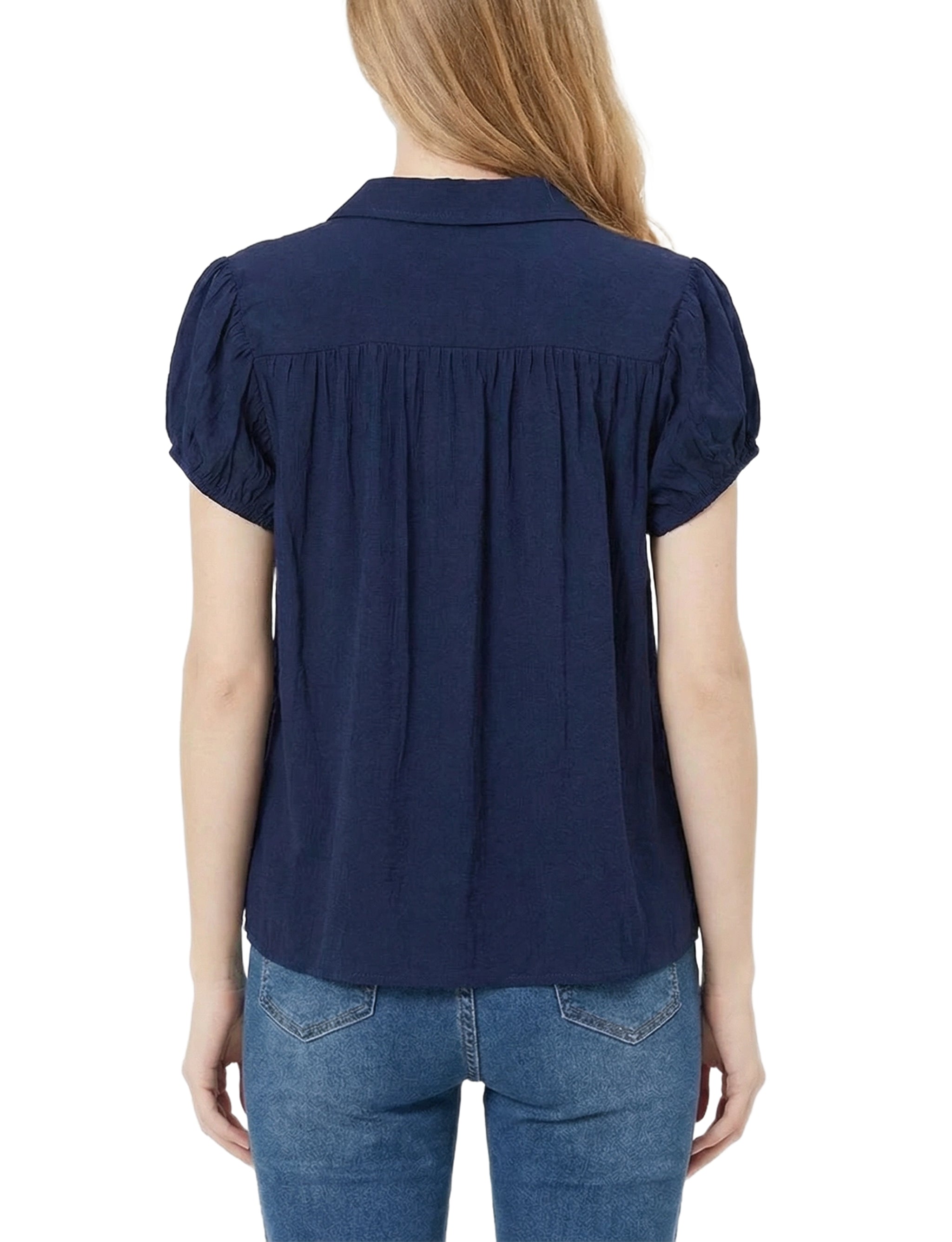 Cap Sleeve Ruched Yoke Blouse