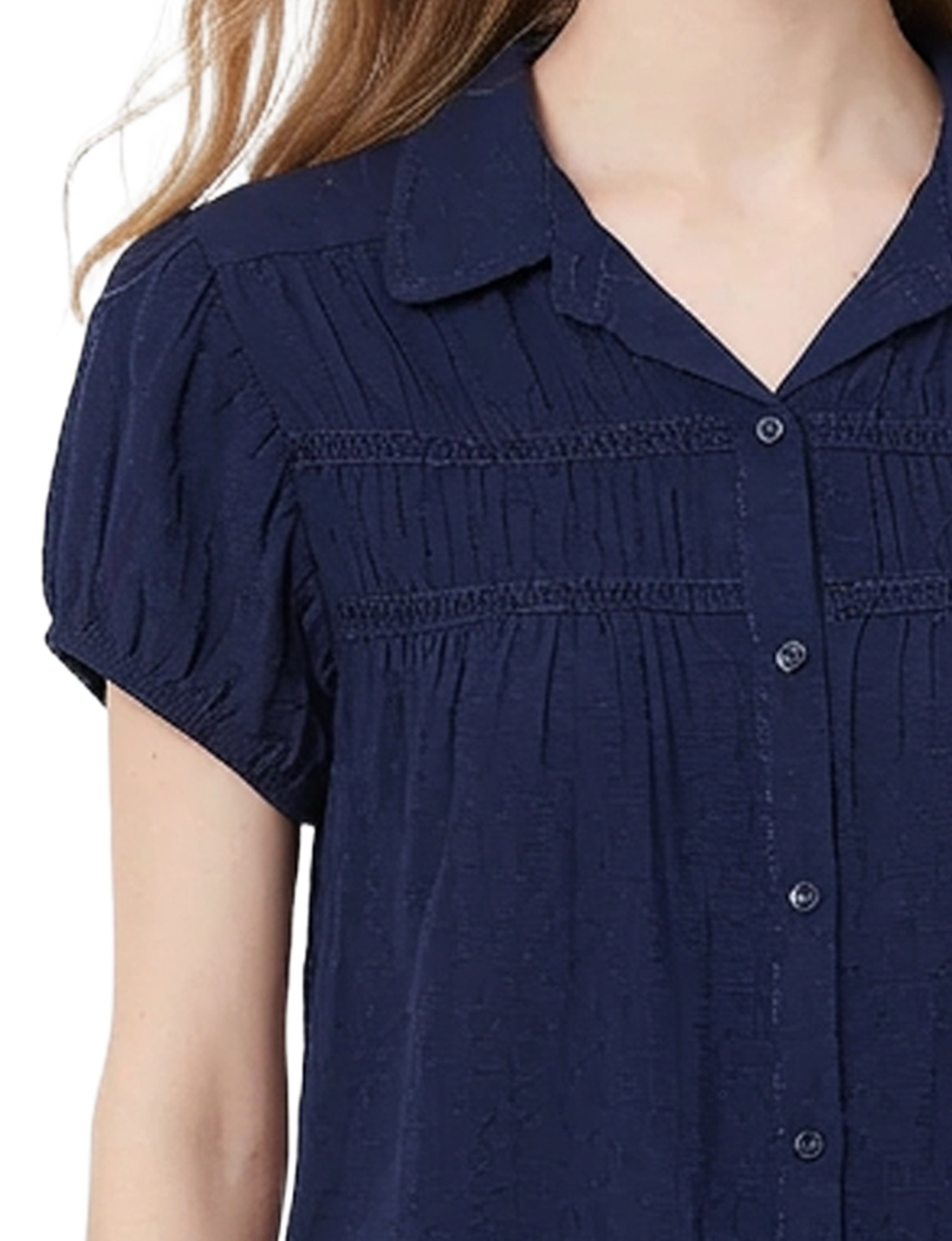 Cap Sleeve Ruched Yoke Blouse