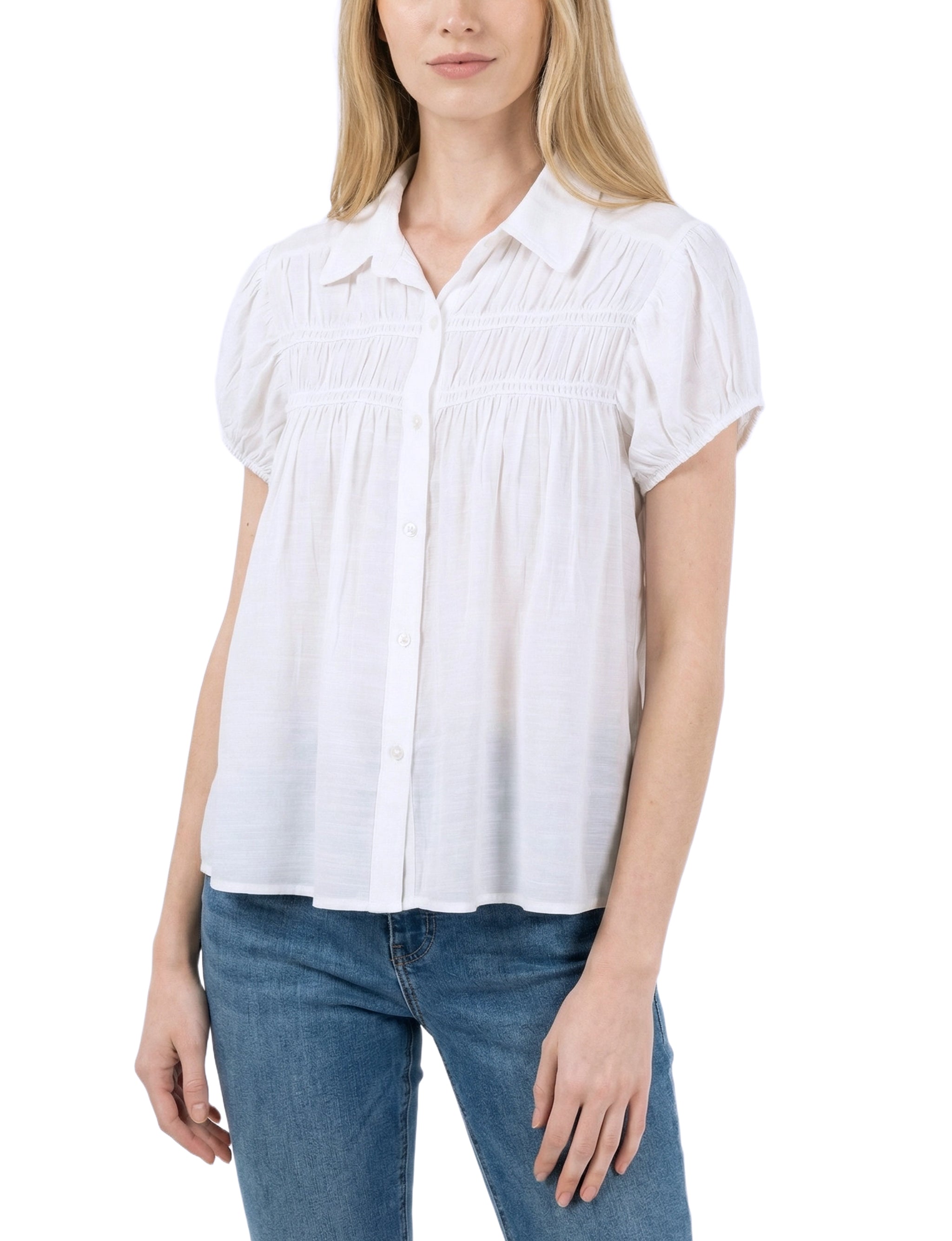 Cap Sleeve Ruched Yoke Blouse