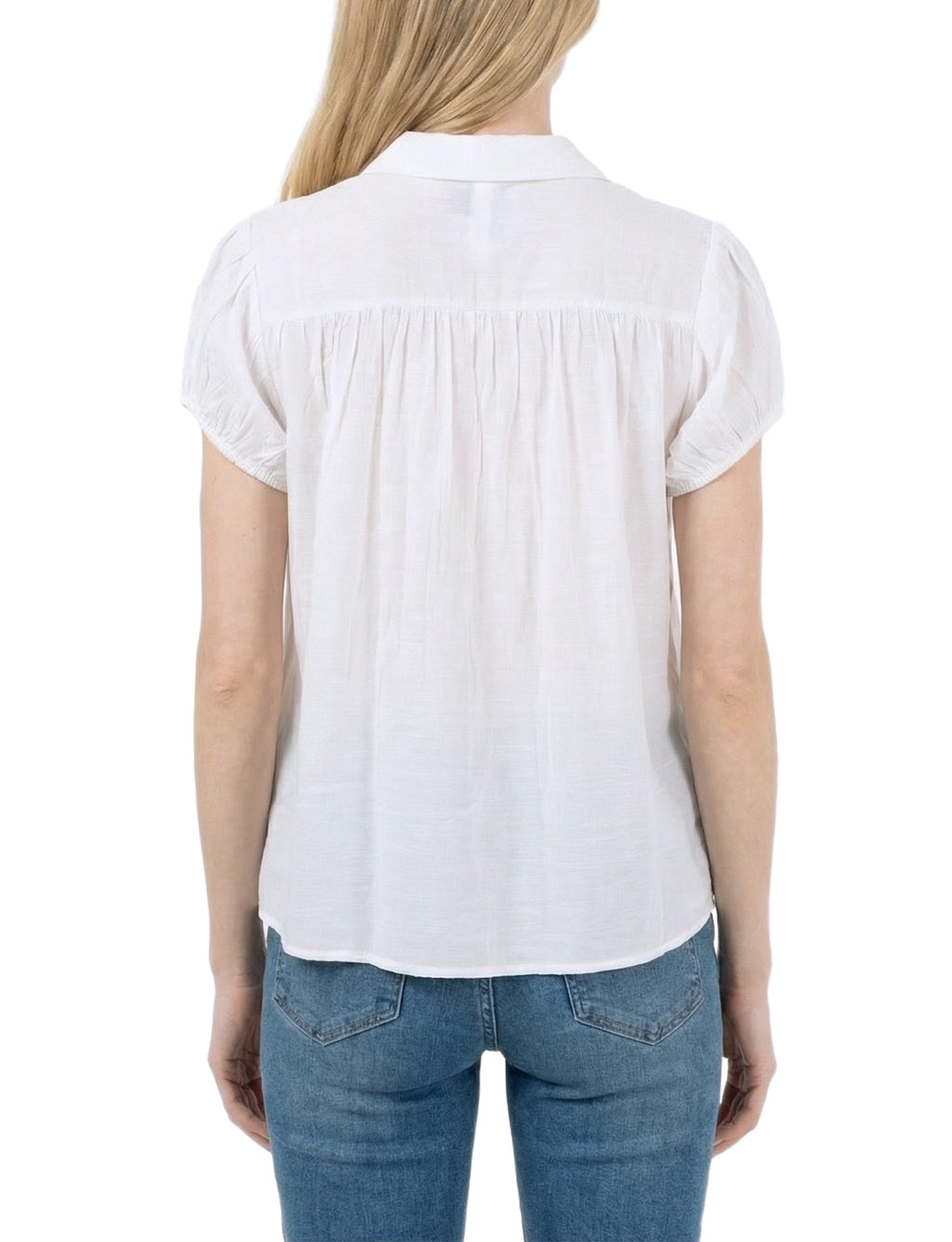 Cap Sleeve Ruched Yoke Blouse
