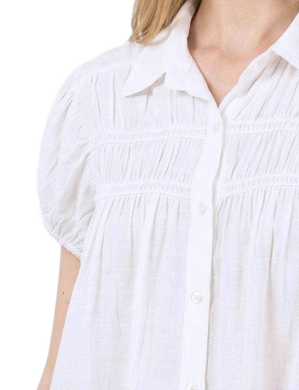 Cap Sleeve Ruched Yoke Blouse