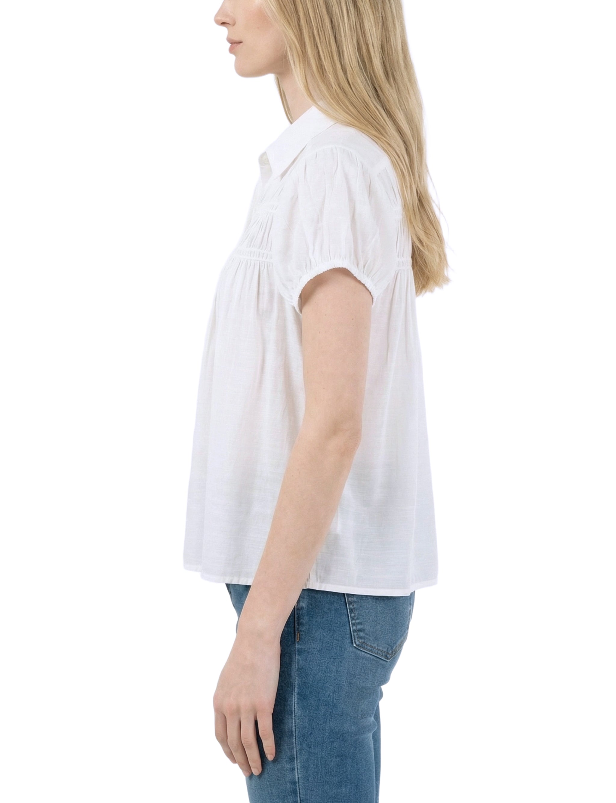 Cap Sleeve Ruched Yoke Blouse