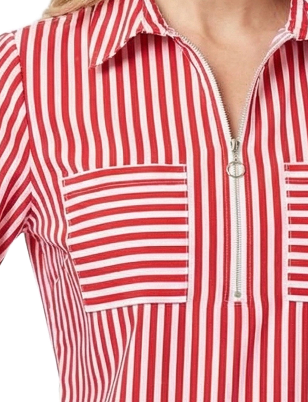 Half Zip Blouse With Pockets