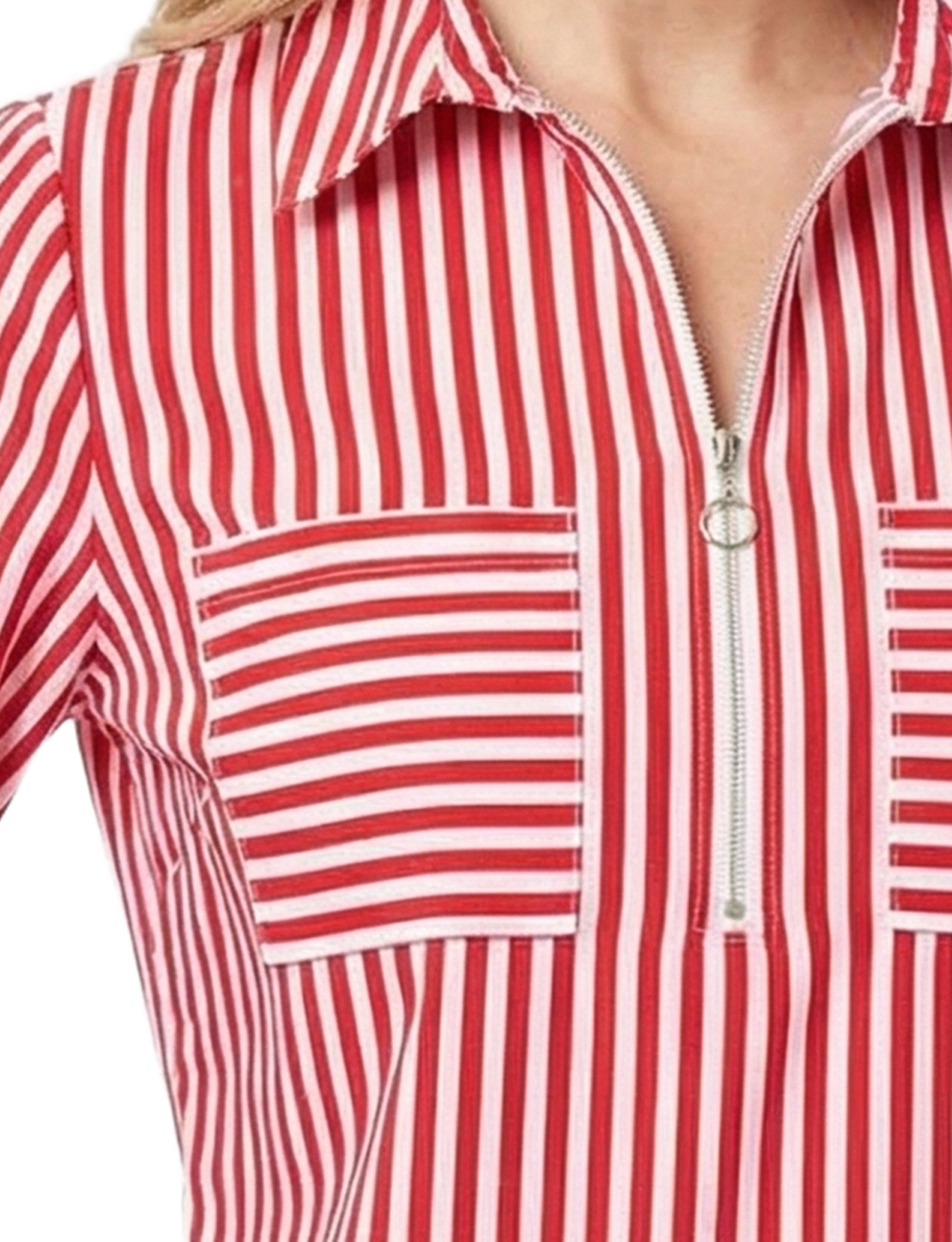 Half Zip Blouse With Pockets
