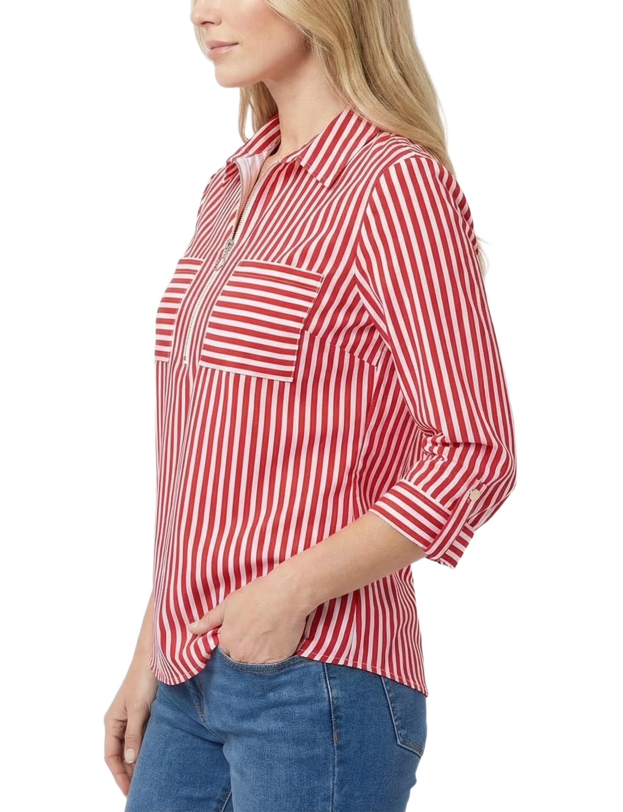 Half Zip Blouse With Pockets