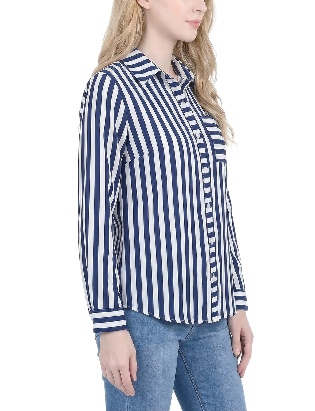 NY Collection Long Sleeve Blouse With Chest Pocket