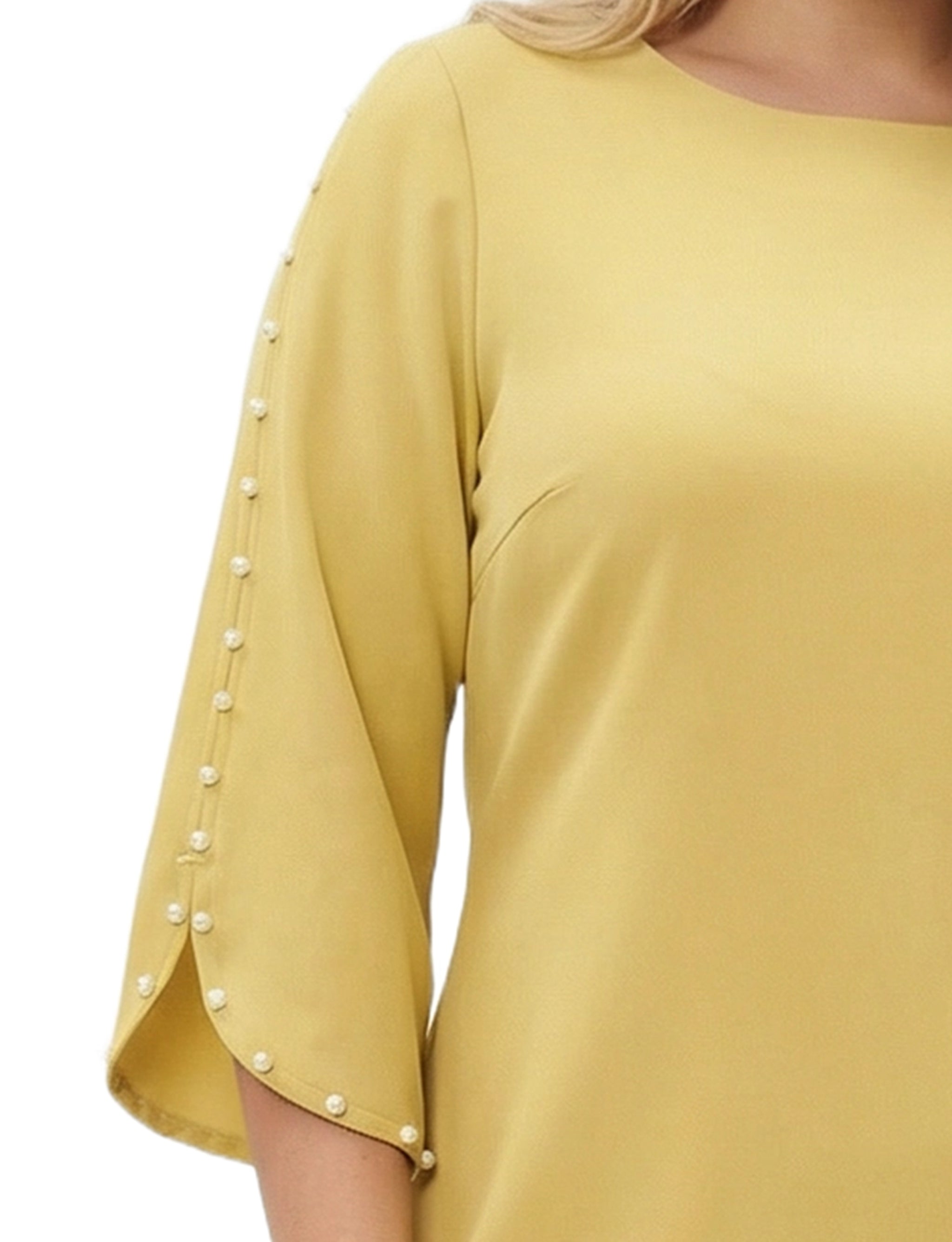 NY Collection Plus Size 3/4 Pearl-Detail Petal Sleeve Dress