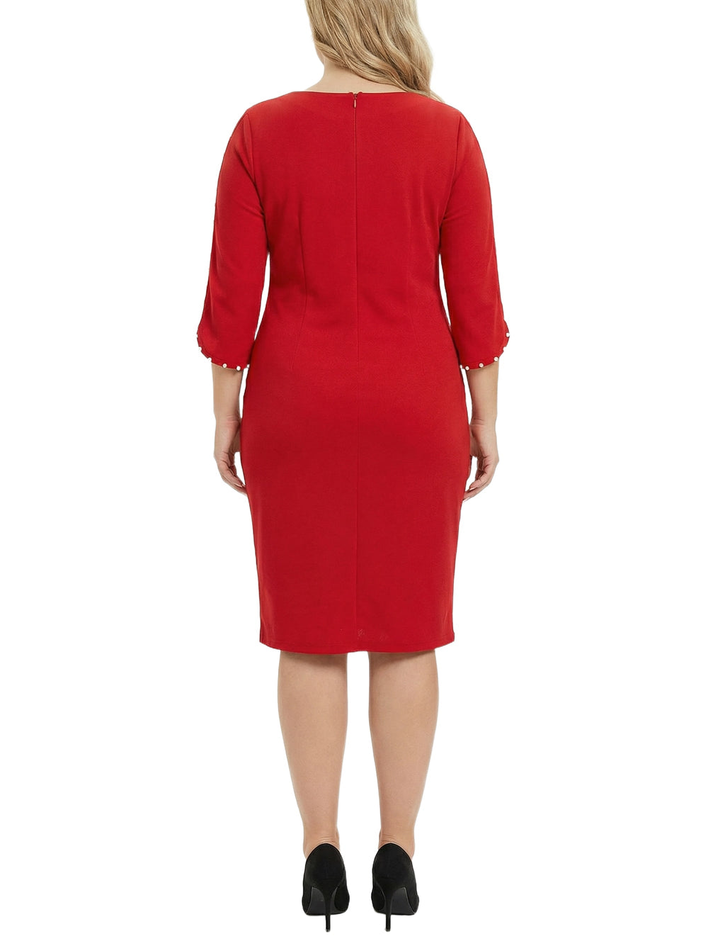 NY Collection Plus Size 3/4 Pearl-Detail Petal Sleeve Dress