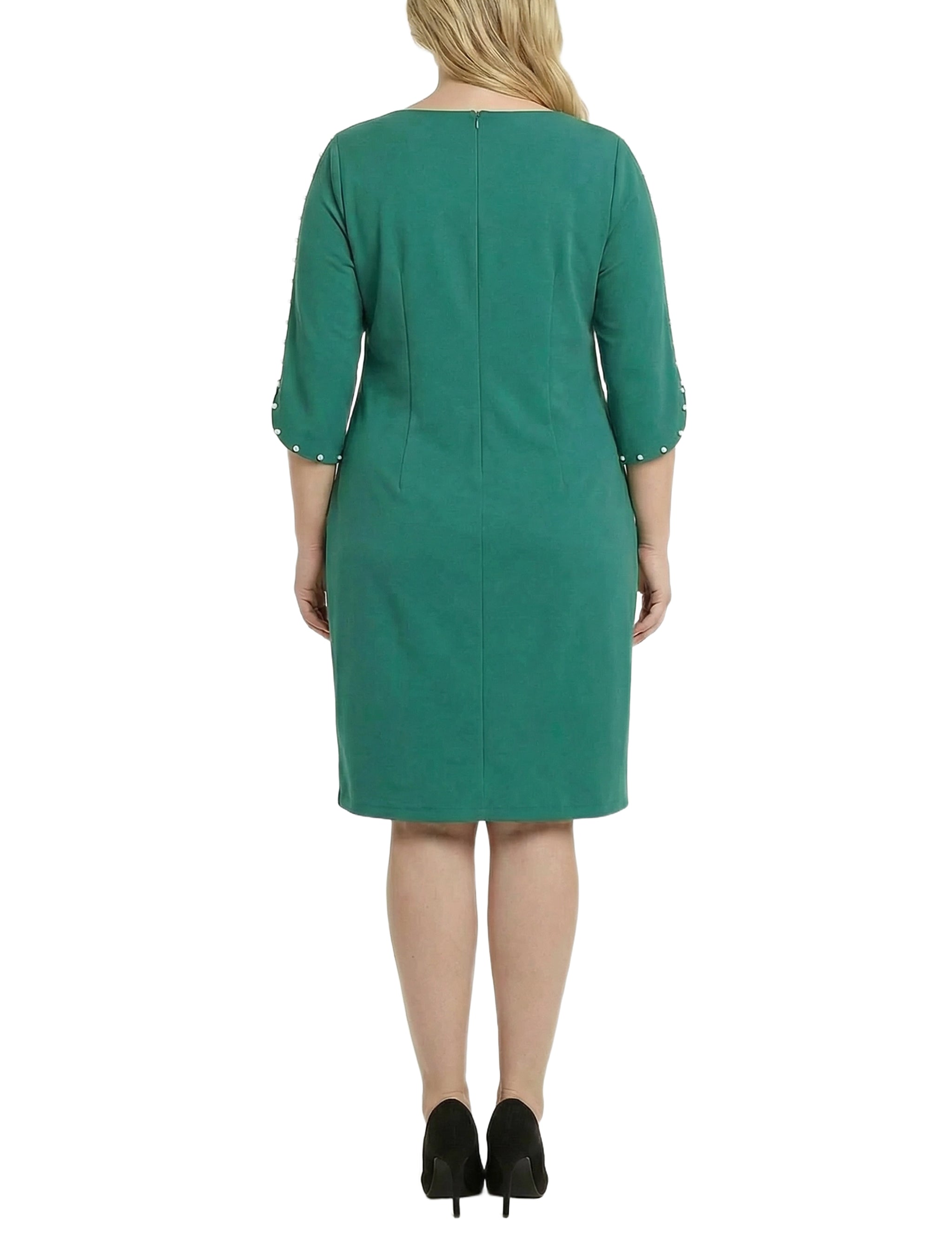 NY Collection Plus Size 3/4 Pearl-Detail Petal Sleeve Dress