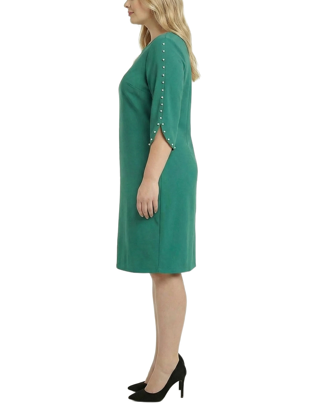 NY Collection Plus Size 3/4 Pearl-Detail Petal Sleeve Dress