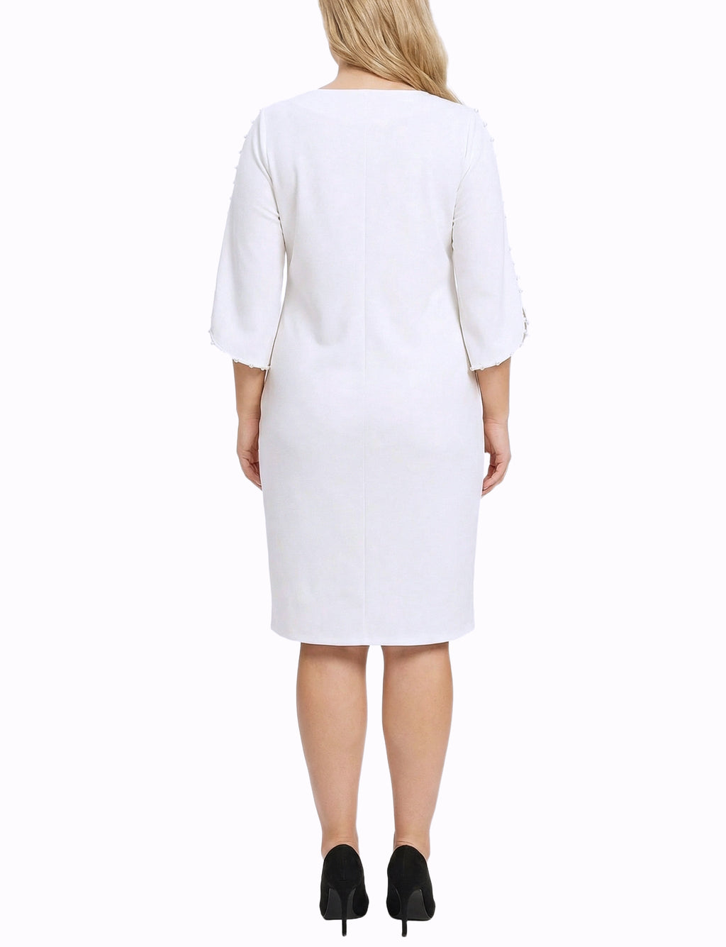 NY Collection Plus Size 3/4 Pearl-Detail Petal Sleeve Dress