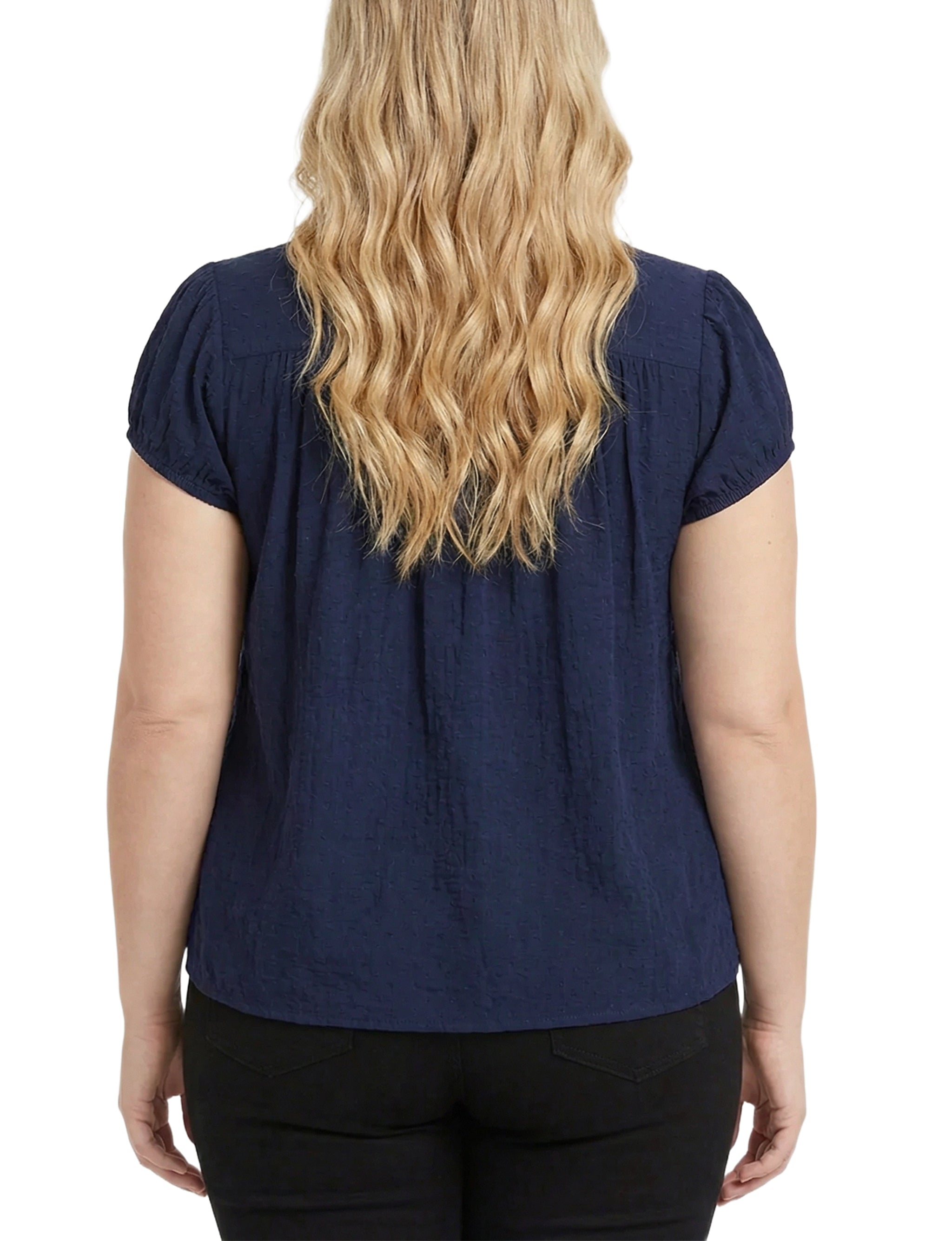 NY Collection Plus Size Cap Slv Rouched Yoke Blouse