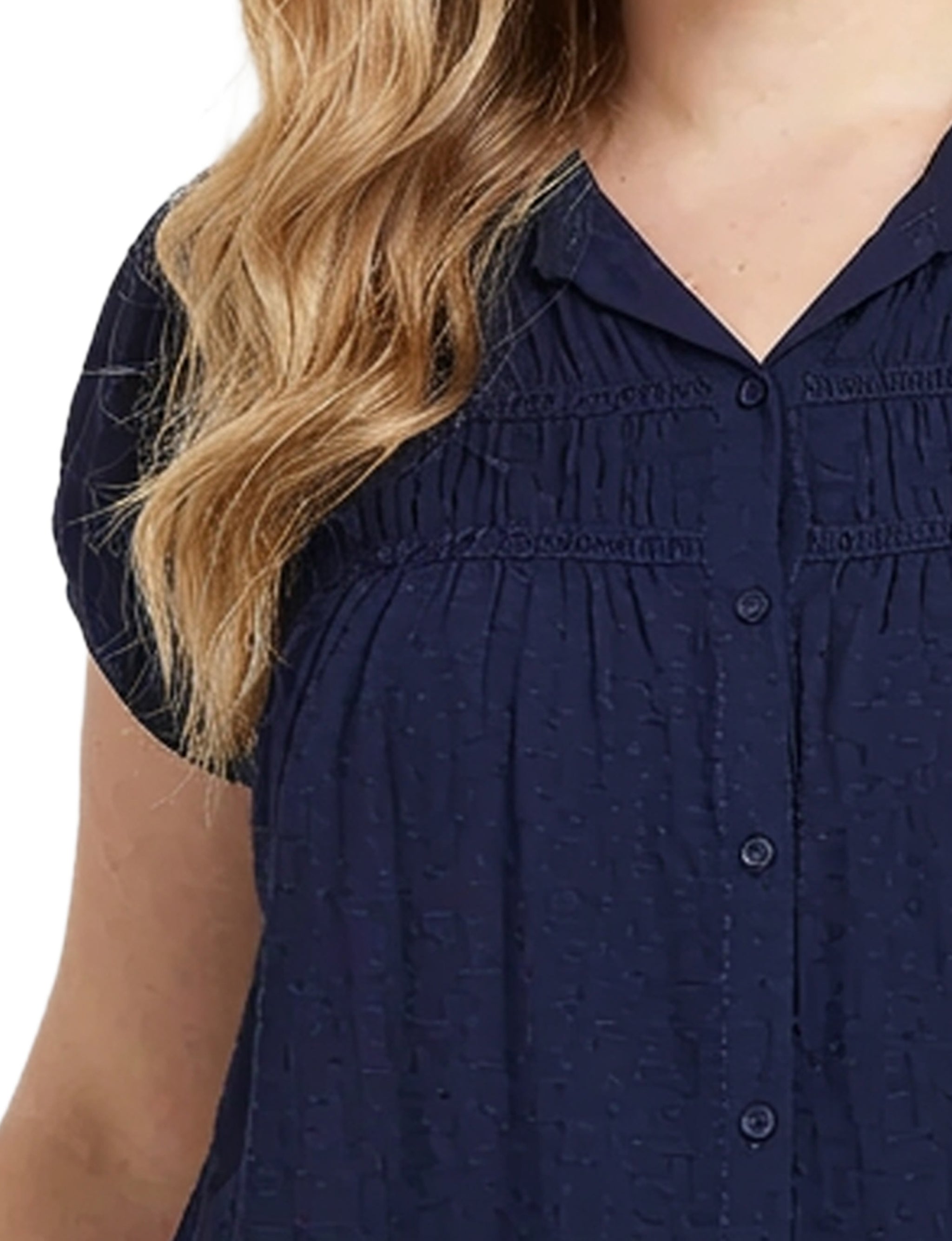 NY Collection Plus Size Cap Slv Rouched Yoke Blouse