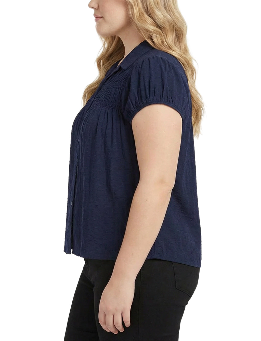 NY Collection Plus Size Cap Slv Rouched Yoke Blouse