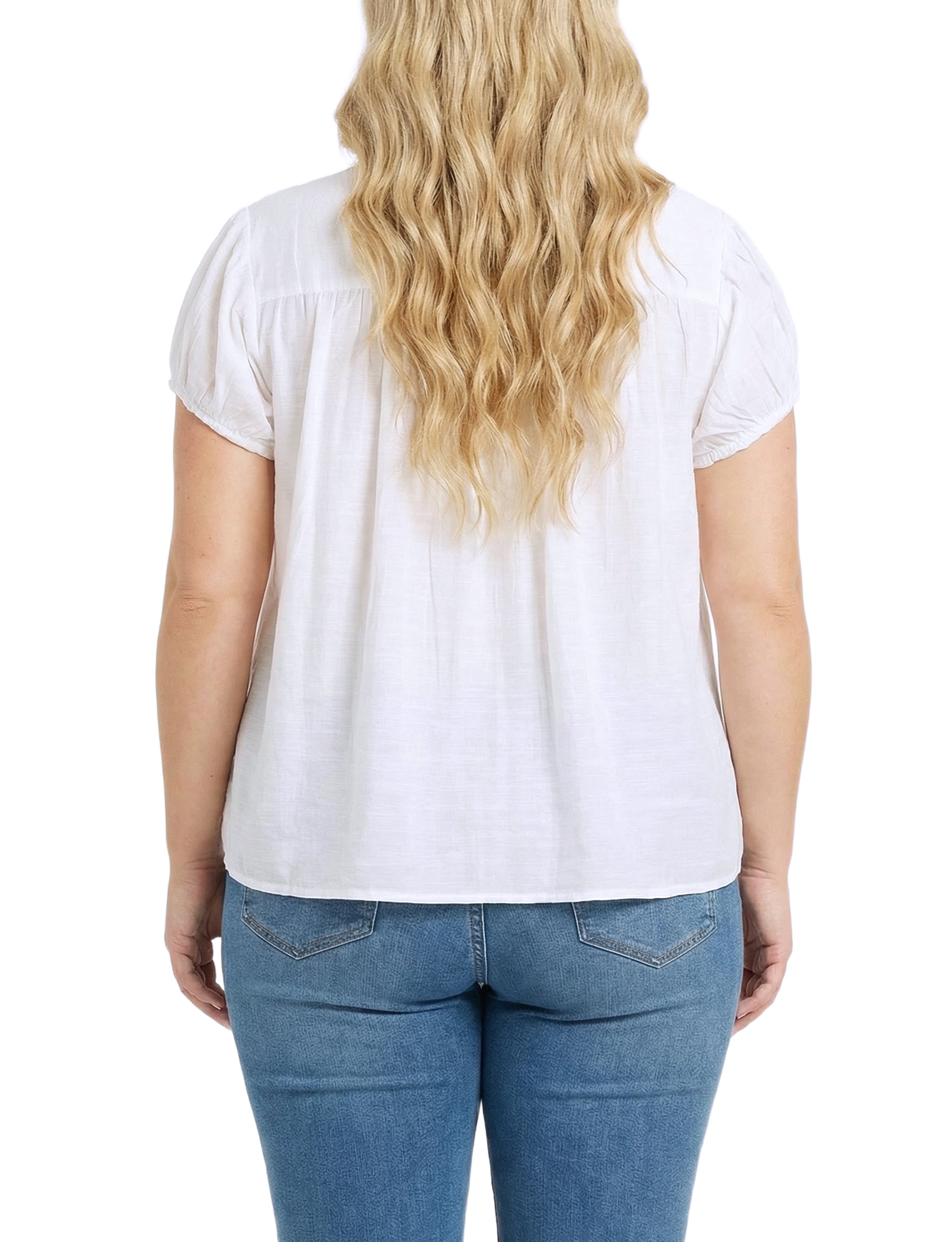 NY Collection Plus Size Cap Slv Rouched Yoke Blouse