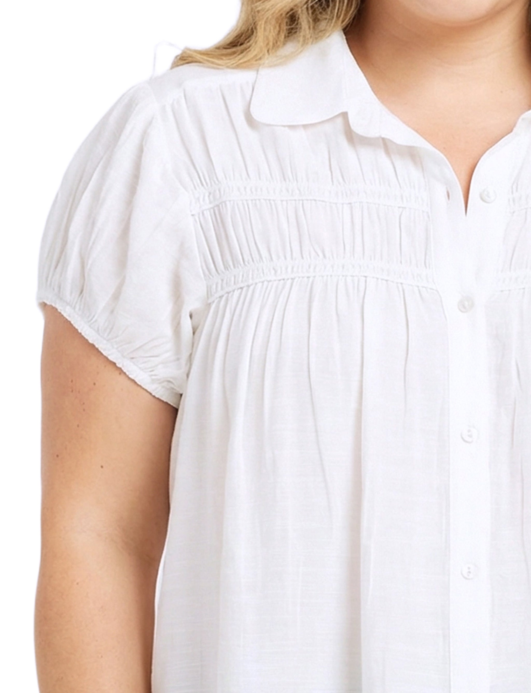 NY Collection Plus Size Cap Slv Rouched Yoke Blouse