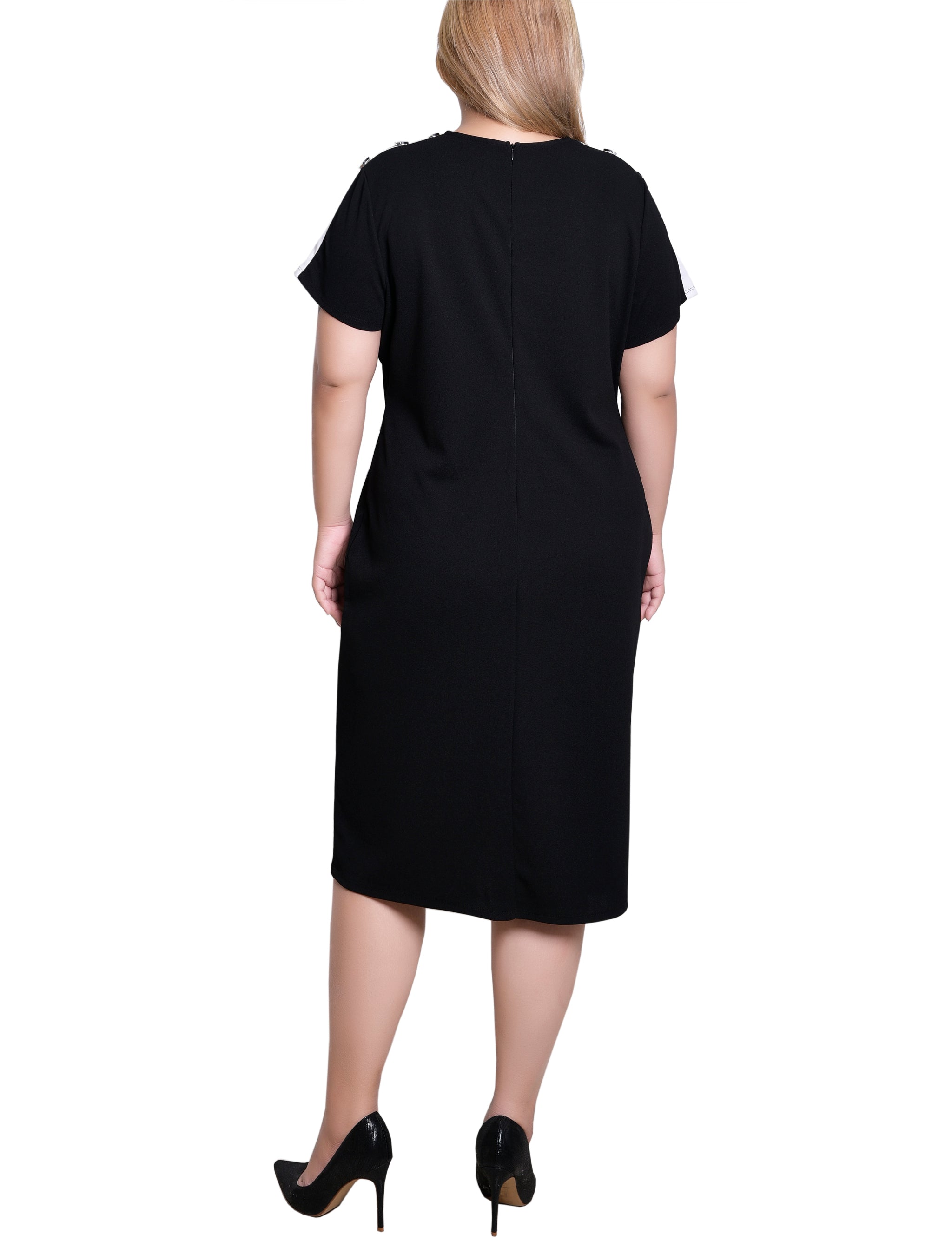 NY Collection Plus Size Short Sleeve Assymetrical Hem Dress