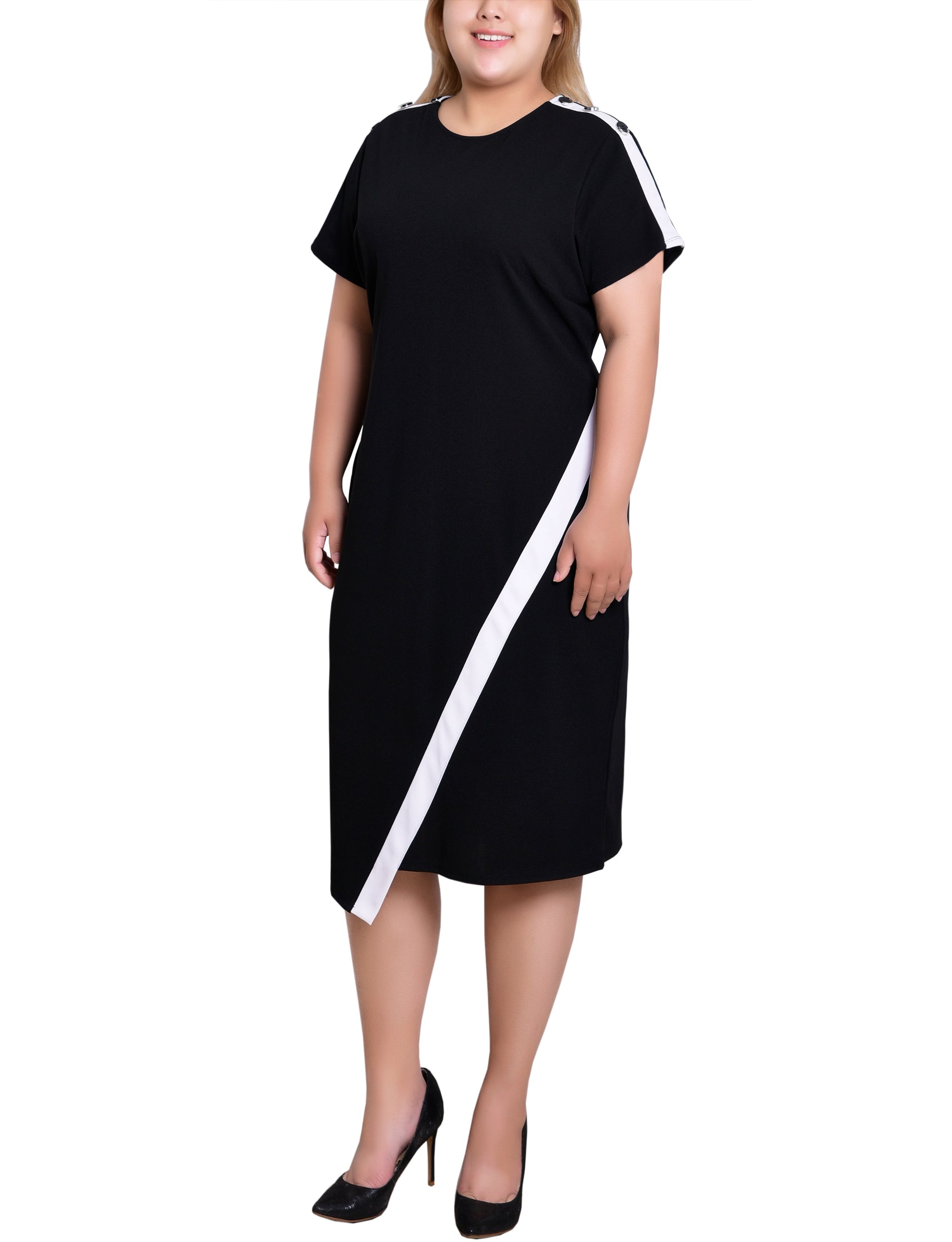 NY Collection Plus Size Short Sleeve Assymetrical Hem Dress