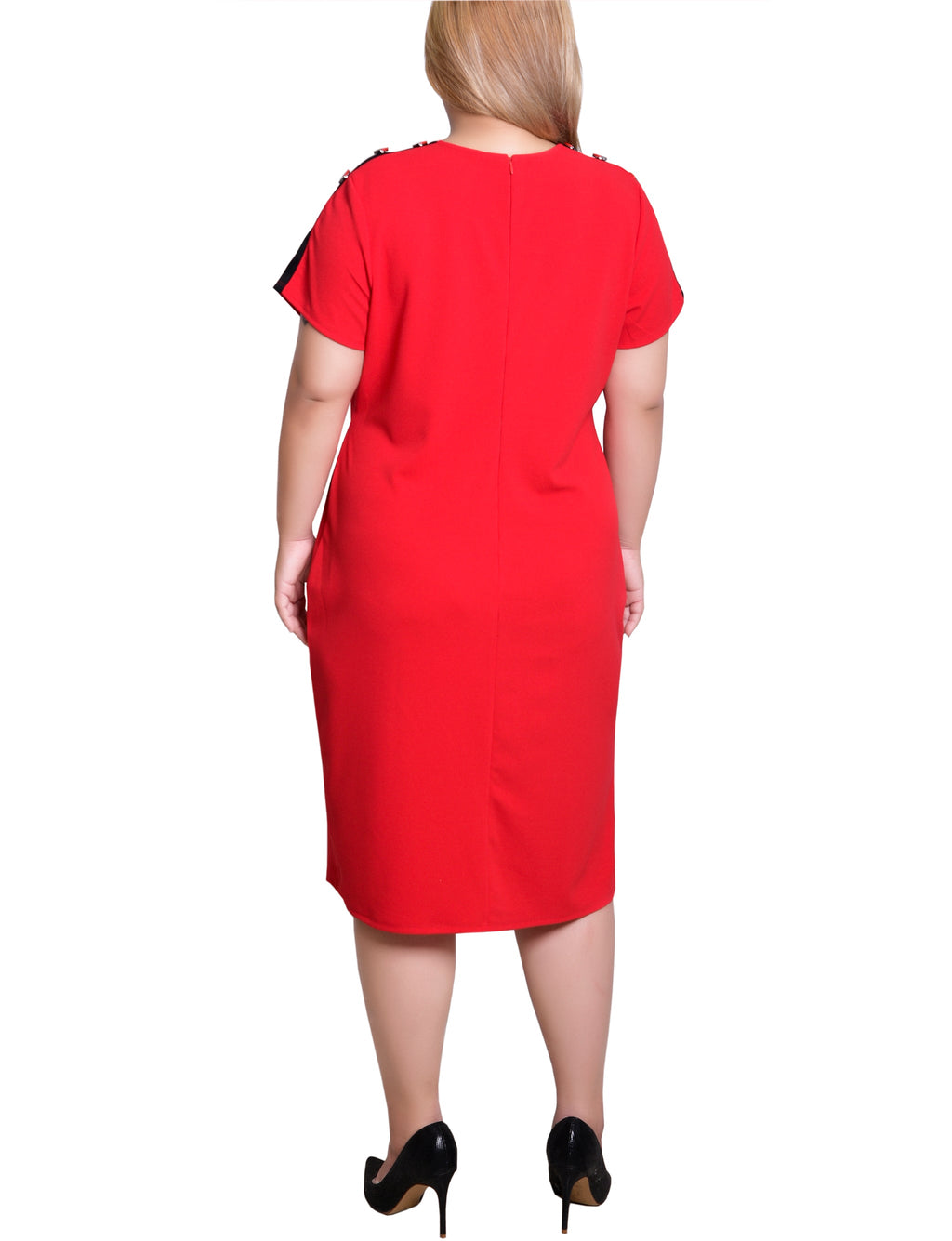 NY Collection Plus Size Short Sleeve Assymetrical Hem Dress