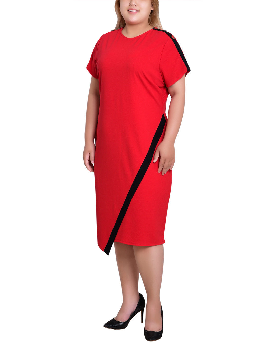 NY Collection Plus Size Short Sleeve Assymetrical Hem Dress