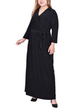 NY Collection Plus Size 3/4 Sleeve Belted Maxi Dress