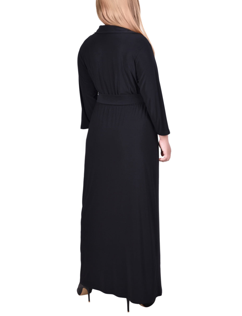 NY Collection Plus Size 3/4 Sleeve Belted Maxi Dress