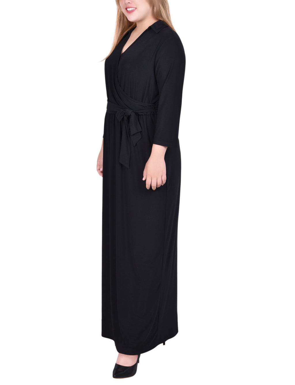 NY Collection Plus Size 3/4 Sleeve Belted Maxi Dress