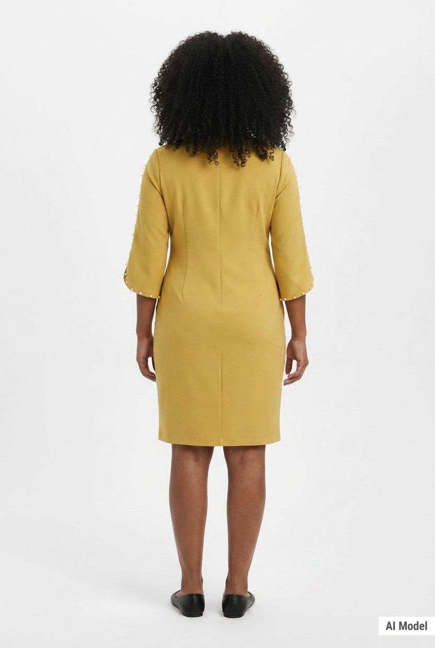 NY Collection Plus Size 3/4 Pearl-Detail Petal Sleeve Dress