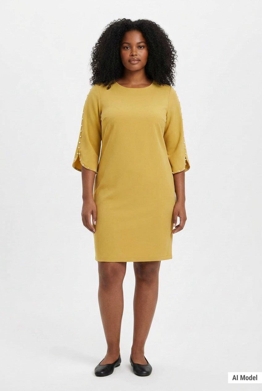 NY Collection Plus Size 3/4 Pearl-Detail Petal Sleeve Dress